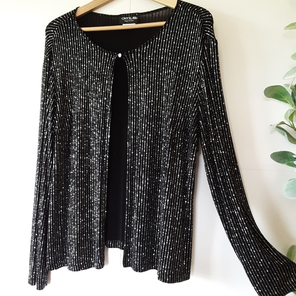 Onyx Nite Black Jewel Embellished Bolero Jacket L